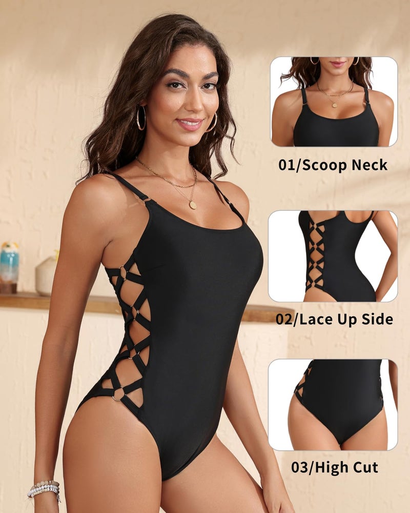 Tempt Me Women Black One Piece Bathing Suit Crisscross Lace Up Sexy Swimsuits XL - Image 3